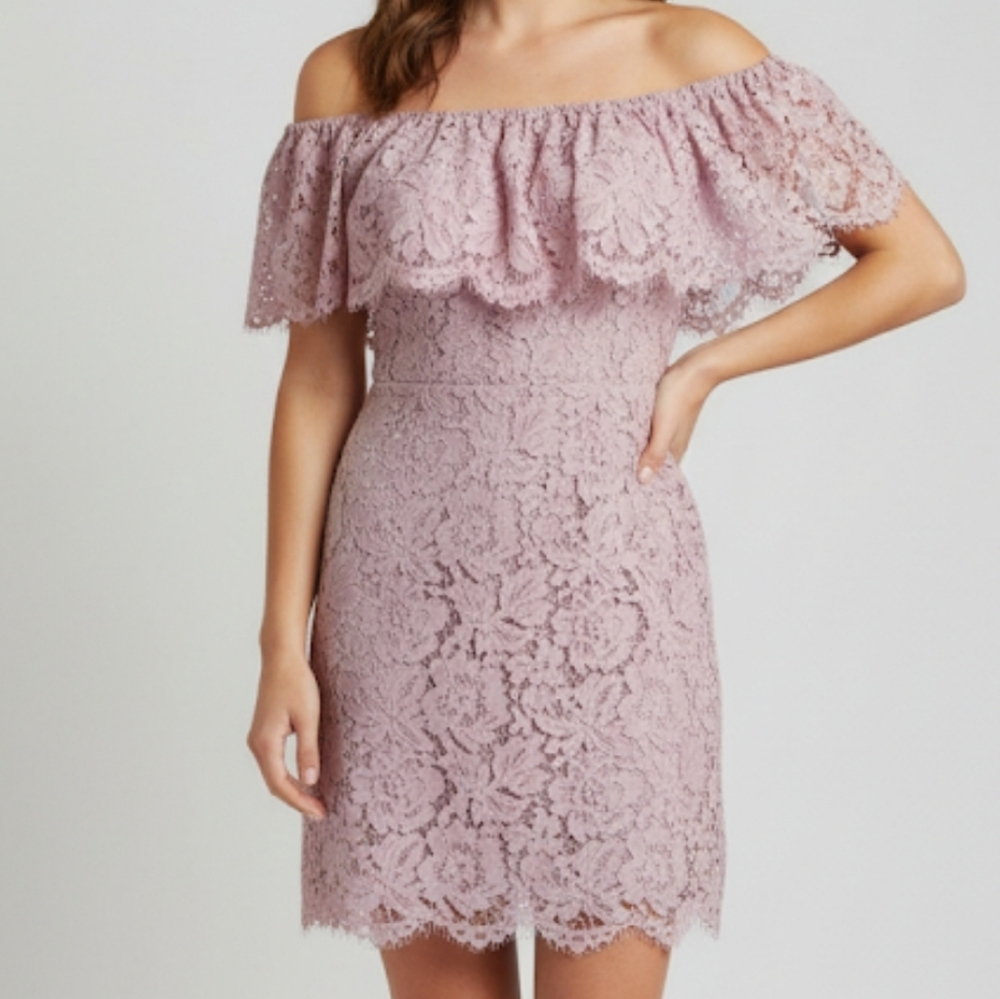 The Impeccable Pig Lace Off The Sholder Mini Dress